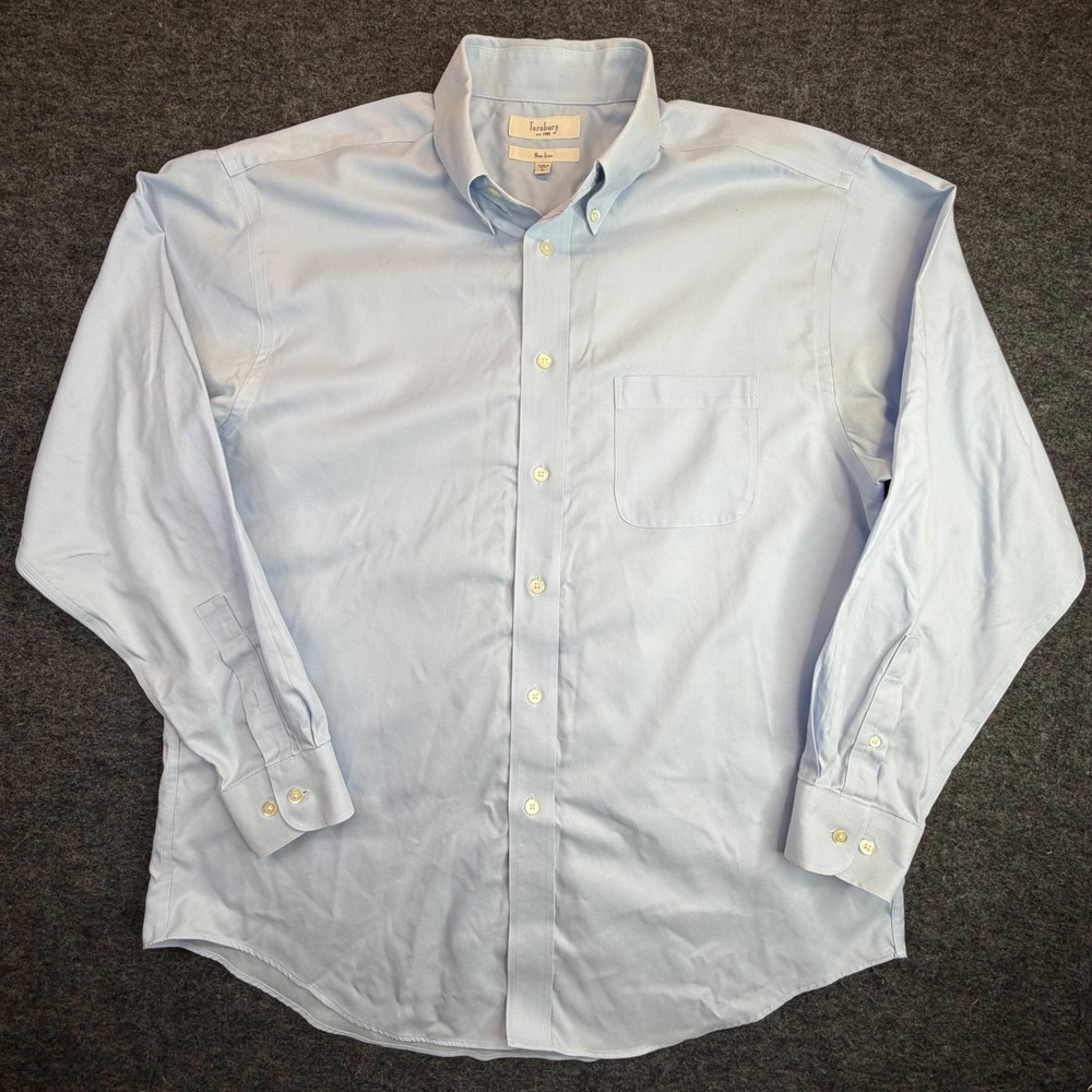 Turnbury Button Down Shirt Mens Large Light Blue Non-Iron Long Sleeve Cotton